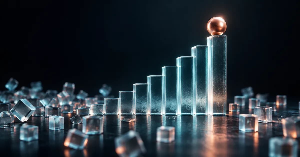 Los glasblokke vorm stygende kolomme as illustrasie van data-insigte.