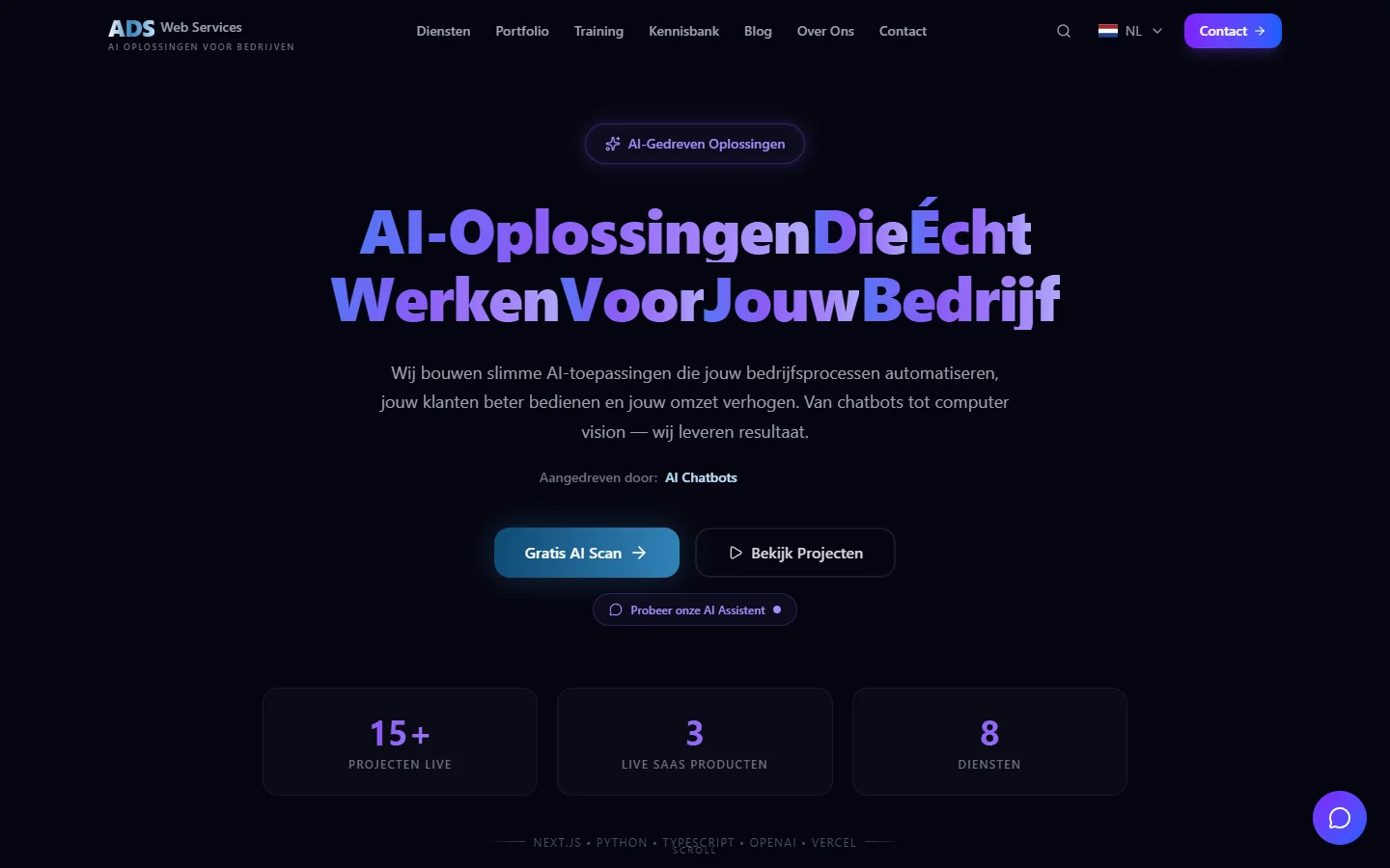 Screenshot of the public website: ADS Web Services Website